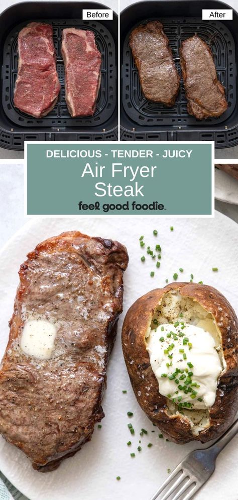 Air Fry Strip Steak, My Strip Steak Air Fryer, Air Fryer Strip Steak, Air Fryer New York Strip Steak, Air Fryer Ny Strip Steak, Air Fryer Sirloin Steak, New York Steak Recipe, Steak In Air Fryer, Ny Strip Steak Recipes