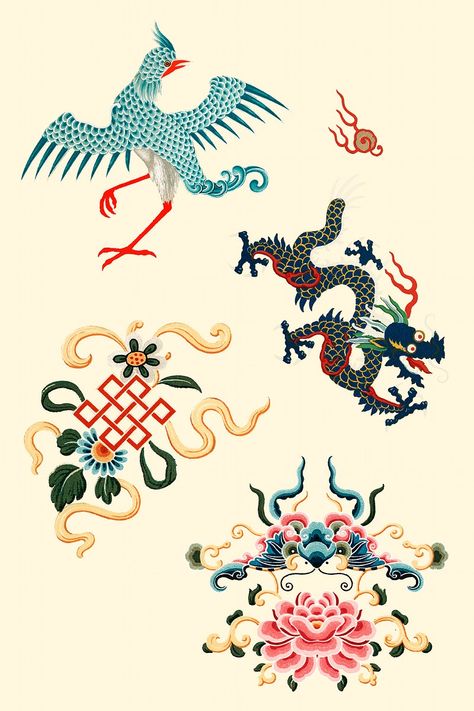 Oriental Chinese psd decorative ornaments colorful design element collection | free image by rawpixel.com / Baifern Ornamental Pattern Design, Chinese Motifs Design, Chinese Design Pattern, Chinese Elements Design, Chinese Culture Design, Asian Ornaments, Chinese Pattern Design, Chinese Art Design, Ornament Clipart