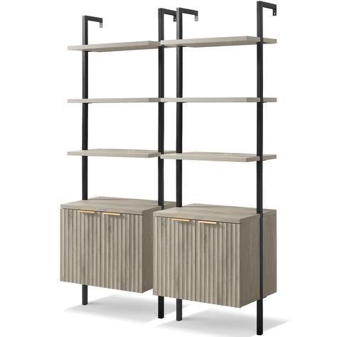 PRICES MAY VARY. Harmony of Nature and Style: Inspired by the graceful flow of nature, the Fluted Panel design elegantly embodies the subtle rhythm of natural elements. Enhanced by robust aluminum handles, this bookshelf seamlessly blends the poise of nature with durability and provides convenience when using the cabinet Robust Build: Constructed with Exterior Grade MDF, our wooden bookshelf merges robustness and longevity with aesthetics. Engineered to endure the passage of time, this ladder 5- Book Shelves In Hallway, Home Office With Shelves, Product Shelves Retail Displays, Behind Desk Decor, Aesthetic Book Display, Living Room Bookshelves With Tv, Office With Bookshelf Wall, Bookshelf With Cabinet Base, Bookshelf Behind Couch