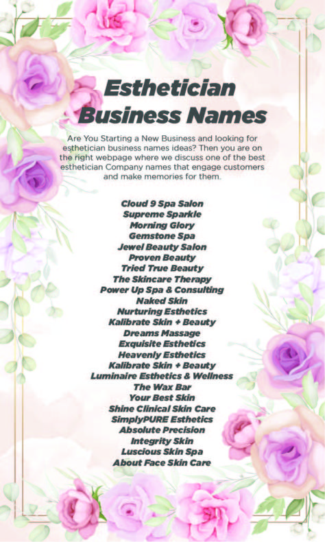 411+ Esthetician Business names ideas. In today`s briefly describe the article. I will share the top of esthetician names that inspire you & Your target audience. I will cover Almost every domain in the esthetician business and Give you catchy, Attractive & Branded Business names so let's dive in. Wax Business Names Ideas, Esthetician Salon Names, Esthetician Instagram Usernames, Wax Name Ideas, Waxing Name Ideas, Cute Buissnes Names Ideas, Esthetician Username Ideas, Beauty Spa Names Ideas, Names For Esthetician Business