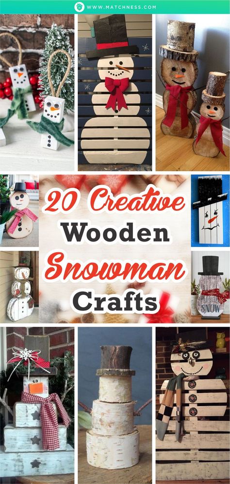 Easy Diy Christmas Wood Crafts, Snowman Made From Wood, Log Snowman Craft, Diy Snowman Wood Craft Ideas, Wood Snowman Crafts Diy, Diy Snowman Wood, Snowman Crafts Wood, Snowman Out Of Wood, Wooden Block Snowman Crafts