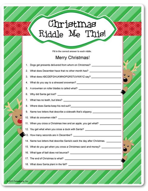 If you are visiting our site from iPhone or iPad... Christmas Riddles For Kids, Christmas Riddles, Easy Christmas Party, Juleverksted For Barn, Christmas Games For Adults, Christmas Quiz, Xmas Games, Printable Christmas Games, Christmas Trivia