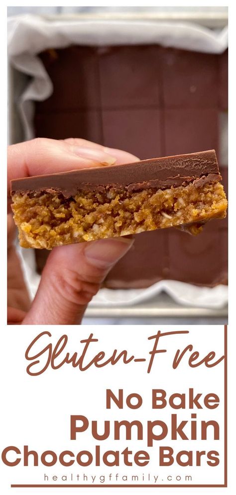 Chocolate No Bake Bars, Chocolate Pumpkin Desserts, Fall Dessert Bar, Fall Desserts Gluten Free, Gluten Free Pumpkin Desserts, Gluten Free Pumpkin Bars, Chocolate No Bake, Gluten Free Fall Recipes, Gluten Free Pumpkin Recipes