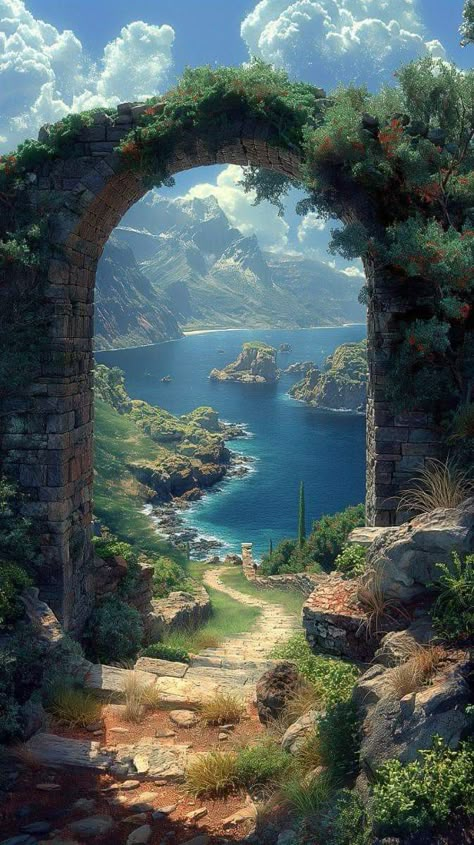 Scenery Inspiration, Marine Landscape, Creepy Houses, Scenery Background, Fantasy Places, Cool Wallpapers Art, Exploring The World, Fantasy Art Landscapes, Landscape Illustration