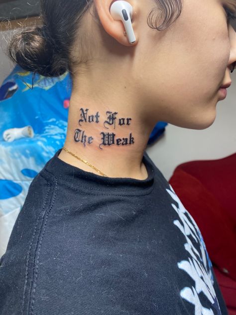 Sick Neck Tattoos Women, 1 Of 1 Neck Tattoo, Under Chin Tattoo Woman Words, Neck Tattoo Quote, Behind The Ear Tattoo Ideas Words, Neck Word Tattoo, Neck Tattoos Women Side, Empathy Tattoo, Women Neck Tattoo Ideas