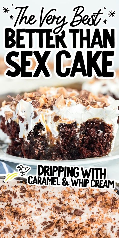 Heath Bars, Poke Cake Recipes, Rich Chocolate Cake, Chocolate Dessert Recipes, Chocolate Cake Mixes, Cake Mix Recipes, Cool Whip, Sweetened Condensed Milk, Wooden Spoon