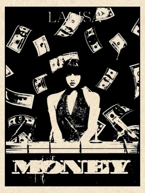 Vintage Kpop Posters Blackpink, Lisa Money Poster, Blackpink Vintage Poster, Kpop Vintage Poster, Lisa Blackpink Poster, Retro Kpop Posters, Blackpink Poster Aesthetic, Old Money Poster, Vintage Kpop Posters