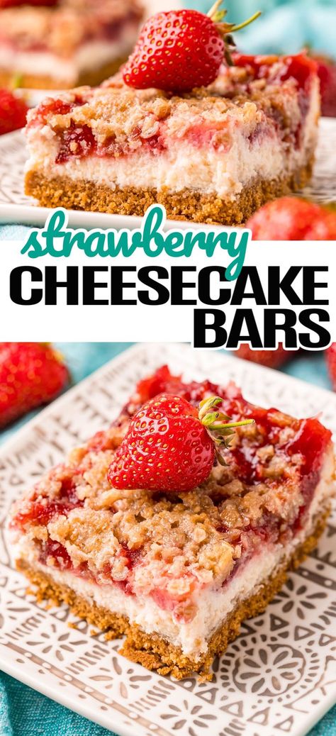 Delish Strawberry Cheesecake Bars, Strawberry Bars Recipes Cake Mixes, Strawberry Recipes With Fresh Strawberries, Frozen Strawberry Bars, Strawberry Cobbler Cheesecake, Strawberry Cheesecake Crumble Bars, Fruit Bars Made With Jam, Recipes To Use Up Strawberries, Easy Fruity Dessert Recipes