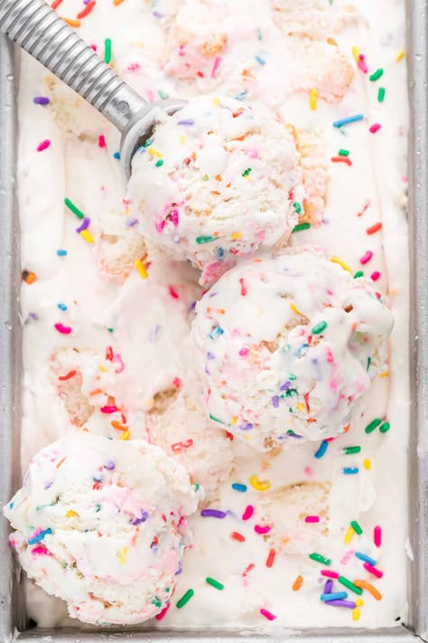 This no-churn Birthday Cake Ice Cream is loaded with colorful sprinkles and cupcakes! So easy to make, and you don't need an ice cream maker! Leftover Cupcakes, Birthday Cake Ice Cream Recipe, Funfetti Ice Cream, Ice Cream With Sprinkles, Cookie Monster Ice Cream, Birthday Cake Ice Cream, Monster Ice Cream, Homemade Birthday Cake, Ice Cream Easy