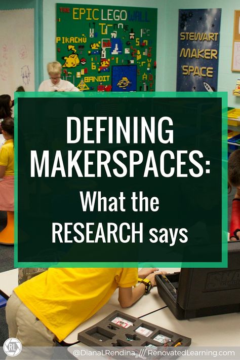 Defining MAKERSPACES: What the research says: After receiving criticism that my space was not a "real makerspace", I decided to draft my own definition and take a look at how research defines makerspaces. Makerspace Design, Makerspace Elementary, Makerspace Library, Stem Lab, Stem Classroom, Library Activities, School Librarian, Library Programs, Stem Science