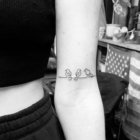 Bird On Line Tattoo, Line Bird Tattoo, Bird On A Wire Tattoo, Single Line Bird Tattoo, Minimalist Tattoo Bird, Birds On A Wire Tattoo, Bird Line Tattoo, Budgie Tattoo, One Line Bird Tattoo