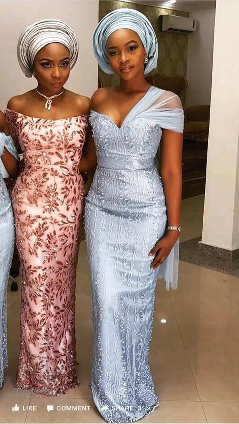 Wedding lace nice Nigerian Dress Styles, Aso Ebi Dresses, Aso Ebi Lace, Aso Ebi Lace Styles, Nigerian Outfits, Nigerian Dress, Nigerian Lace Styles, African Lace Styles, Lace Gown Styles