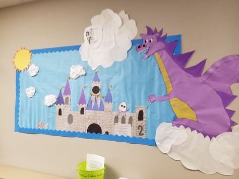 Fairy tail bulletin board Fairy Tail Classroom Theme, Fantasy Bulletin Board, Fairy Tale Bulletin Board, Dragon Bulletin Board, Fairytale Classroom Theme, Fairytale Classroom, Plant Classroom, Plants Classroom, Fairytale Theme