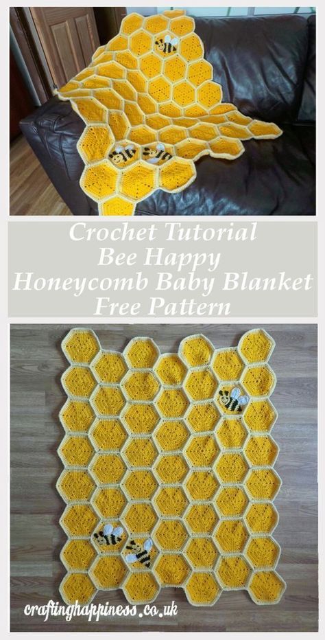 Crochet Tutorial: Bee Happy Honeycomb Baby Blanket Free Pattern - Crafting Happiness Baby Blanket Free Pattern, Virkning Diagram, Hantverk Diy, Beau Crochet, Crochet Mignon, Confection Au Crochet, Baby Afghan Crochet, Crochet Simple, Baby Afghans