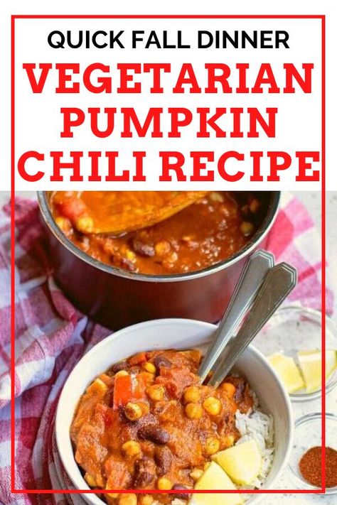 Vegetarian Pumpkin Chili Recipe With Rice. Easy simple healthy vegetarian chili recipe. Best vegetarian chili recipe with rice and pumpkin. #vegetarian #chili #healthy #dinner Best Vegetarian Chili Recipe, Healthy Vegetarian Chili, Vegetarian Pumpkin Chili, Cranberry Apple Crumble, Best Vegetarian Chili, All About Pumpkins, Chili Healthy, Recipe With Rice, Healthy Fall Dinner