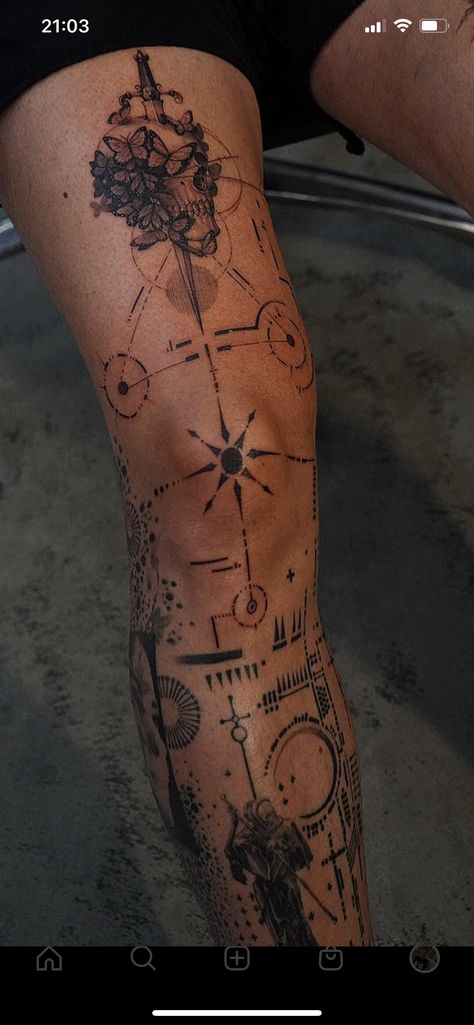 Geometric Fine Line Tattoo, Geometric Tattoo Leg, Simple Leg Tattoos, Leg Tattoos Small, Tato Geometris, Geometric Tattoo Sleeve Designs, Mangas Tattoo, Amazing 3d Tattoos, Unique Tattoos For Men