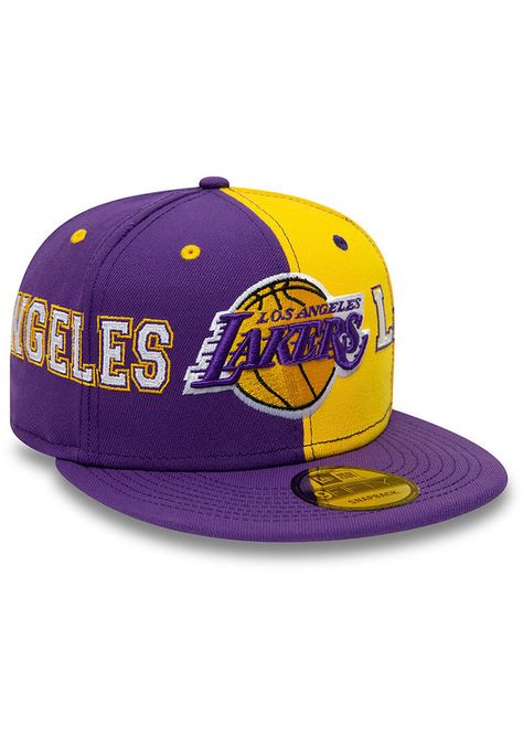 Wear your Lakers style with pride in this Los Angeles Lakers New Era Purple Teamsplit 9FIFTY Snapback Hat! This LA Lakers Snapback Hat features a front embroidered team logo on structured split color crown with embriodered team name on each of the sides. Go Lakers! Front embroidered logo, Fashion alternate colorway, Side New Era Flag, Back plastic snapback, Adjustable closure, Polyester material, Polyester, Wipe clean with cloth or cleaning kit, 4 Lakers Hat, Swag Hats, Lakers T Shirt, Mens Snapback Hats, Jordan Shoes Retro, Nba Hats, Team Name, Fitted Caps, Cute Hats