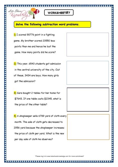 Grade 3 Maths Worksheets: Subtraction (4.3 The 4 and 5 Digit Numbers Subtraction Word Problems) 4 Digit Subtraction Worksheets, Grade 3 Maths Worksheets, Analytical Thinking, Addition Words, Grade 6 Math, Addition Word Problems, 3rd Grade Math Worksheets, Maths Worksheets, Sixth Grade Math