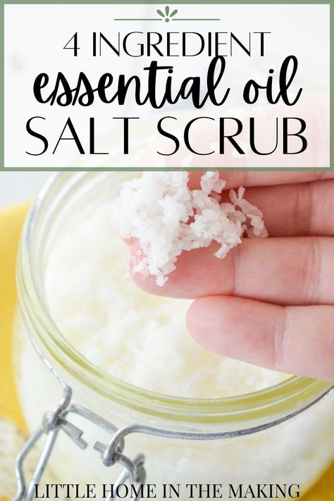 How To Make Salt Scrub Recipes, Spa Salt Scrub, Salt Scrub Recipe Essential Oils, Salt Hand Scrub Diy Recipes, Sea Salt Scrubs With Essential Oils, Epsom Salt Hand Scrub Diy, Diy Epsom Salt Scrub Recipe, Diy Body Scrub Epsom Salt, Epsom Salt Body Scrub Recipes