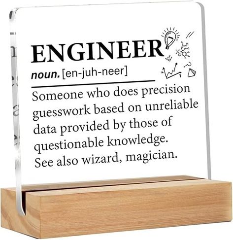 Amazon.com: Engineer Gifts for Women Men, Engineer Definition Clear Acrylic Desk Decorative Sign for Home Office, 4 x 4 Inches : Office Products Clear Acrylic Desk, Funny Conversation Starters, Light Up Words, Engineer Definition, Engineer Gifts, Computer Engineer, Circuit Board Design, Computer Problems, Acrylic Desk