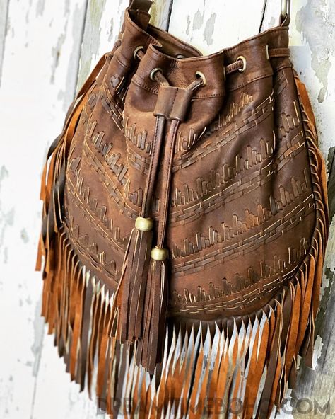 Handmade Gypsy Dream Drawstring Fringed Leather Boho Bag-Crossbody Handbag-Dreamtime Boho-Antique Brown-Dreamtime Boho Fringe Bags Boho, Boho Style Bag, Diy Leather Projects, Dream Bag, Leather Fringe Bag, Fringe Crossbody Bag, Fringe Purse, Sustainable Leather, Fringe Bags