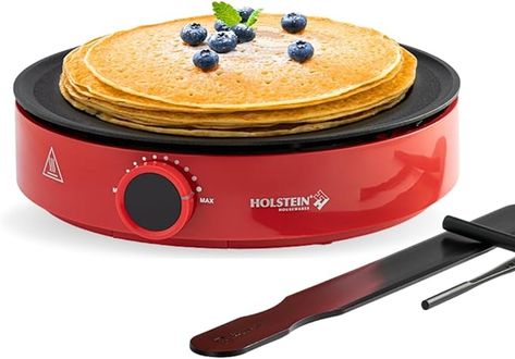 Amazon.com: Holstein Housewares 12” Crepe Maker - Adjustable Temperature Control - Nonstick Griddle for Versatile Cooking of Crepes, Blintzes, Pancakes, Eggs, Bacon & More - Easy to Clean - Indicator Lights: Home & Kitchen Crepes Ideas, Pizzelle Makers, Electric Crepe Maker, Making Crepes, Cute Caravan, Pancake Art Challenge, Homemade Crepes, Pancake Art, How To Make Crepe