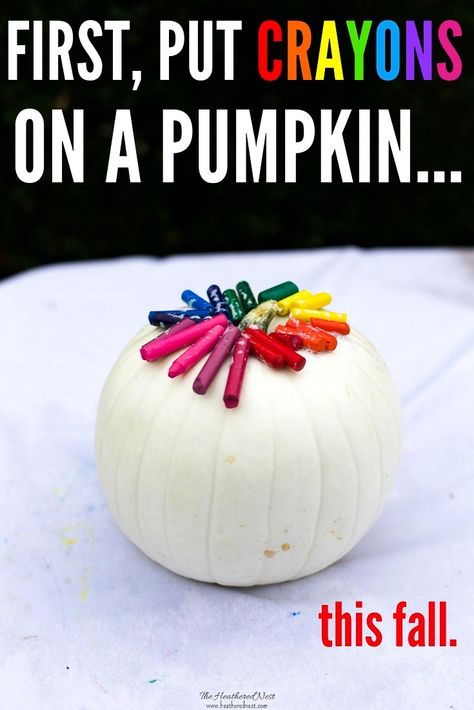 Quick & Easy Melted Crayon Pumpkin Tutorial! This is such a popular fall craft. Use a pumpkin or a funkin to make this colorful, fun fall decor. Super fun crayon craft idea for kids! #pumpkinideas #funkinideas #meltedcrayonpumpkin #meltedcrayonfunkin #crayoncraftideas #fallcraftsforkids #fallcrayoncraftidea #crayonpumpkins #howtomakeameltedcrayonpumpkin #howtomakeameltedcrayonfunkin #colorfulpumpkinideas #nocarvepumpkinideas #nocarvepumpkins Pumpkin Crayon, Melted Crayon Crafts, No Carve Pumpkin, Pumpkin Tutorial, Fun Fall Decor, Crayon Crafts, Fall Pumpkin Crafts, Kid Friendly Crafts, Crayon Art Melted