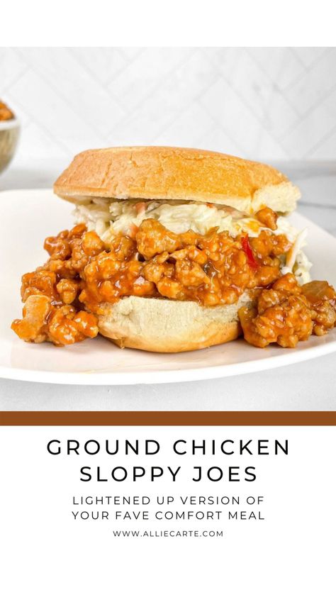 Ground chicken sloppy joes Ground Chicken Sloppy Joes, Healthy Ground Chicken, Chicken Sloppy Joe Recipe, Joe Sandwich, Ground Chicken Recipes Healthy, Chicken Sloppy Joes, Healthy Sloppy Joes, Mac And Cheese Burger, Sloppy Joe Recipe