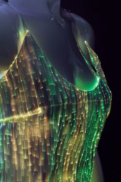 I can imagine some Hoopers getting down with these. Tops & Bottoms from $99 Led Dance Costume, Lightening Costume, Glowing Clothes, Led Clothes, Led Costumes, Led Costume, Smart Textiles, Led Clothing, E Textiles