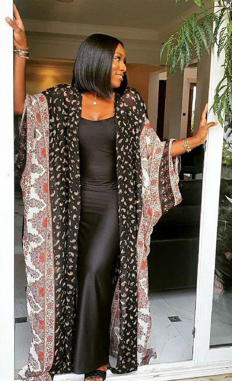 Event Kimono Vacation Outfit, Modern Kimono Fashion Outfits, Pedi Traditional Attire, Chiffon Two Piece, Kimono Styles, Kaftan Styles, African Ladies, Kimono Kaftan, Stylish Naija