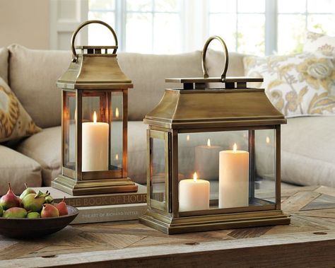 pottery barn lanterns | Driven By Décor: Using Lanterns in Home Decor Pottery Barn Lanterns, Lantern Decor Living, Coffee Table Vignettes, Fall Lanterns, Home Lanterns, Driven By Decor, Lantern Ideas, Lantern Centerpieces, Lantern Candle Decor