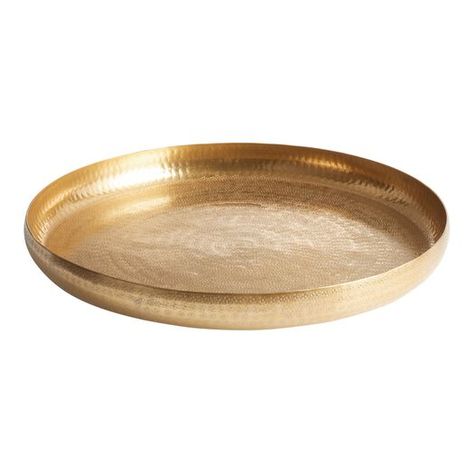 Make a dazzling decor statement with our large gold metal tray, handhammered using traditional techniques by artisans in India. A gorgeous base for your candlescape or a pretty place to corral stray clutter, it adds polish and artistic appeal to your coffee table or ottoman. Handcrafted in global artisan communities and available in limited quantities, our one-of-a-kind CRAFT pieces bring heirloom-quality style to your home. Coffee Table Or Ottoman, Modern Bohemian Living Room, Owl Artwork, Gold Tray, Ottoman Tray, Coffee Table Tray, Brass Tray, Metal Tray, Artisan Gift