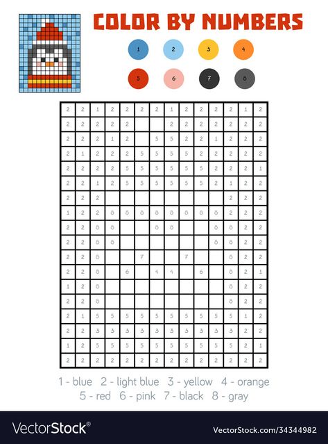 Number Colouring, Pixel Art Color By Number, Penguin Vector, Color By Number Printable, Diy Crafts Bookmarks, Christmas Worksheets, Pixel Color, Easy Pixel Art, Game For Children