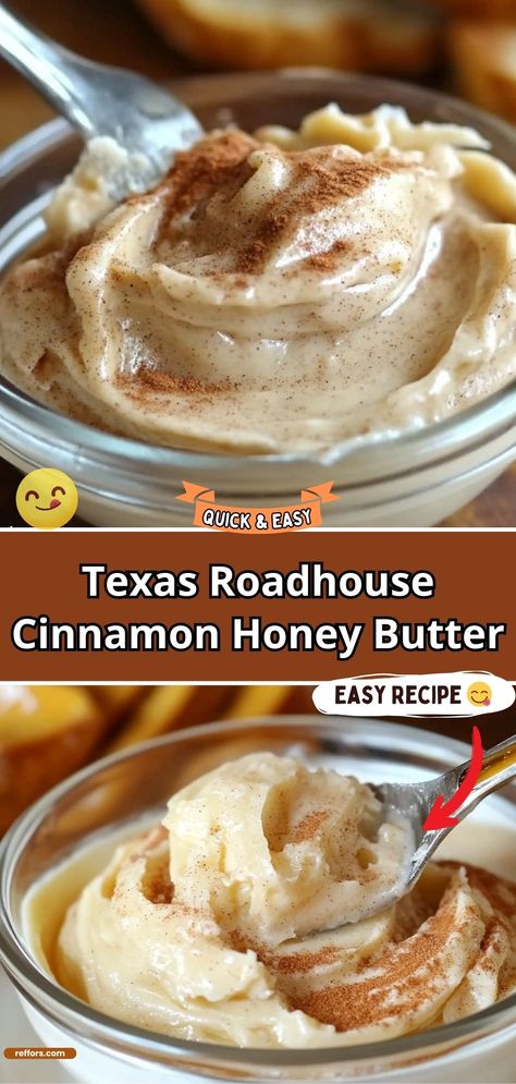 Whip up your own batch of Texas Roadhouse Cinnamon Honey Butter, perfect for spreading on fresh rolls or toast. This sweet, cinnamon-spiced butter adds a luxurious touch to any bread, making it a favorite at any meal. #CinnamonHoneyButter #SpreadLove #DIYDelights Cinnamon Honey Butter Recipe, Texas Roadhouse Cinnamon Honey Butter, Texas Roadhouse Cinnamon Butter, Flavored Butter Recipes, Butter Recipes Homemade, Honey Butter Recipe, Cinnamon Honey Butter, Cinnamon Honey, Flavored Butter