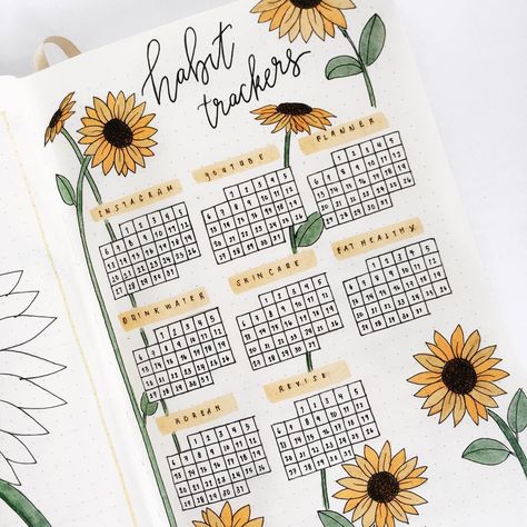 august habit tracker ideas Flower Bujo, Sunflower Journal, Journal D'inspiration, Bullet Journal 2020, Bullet Journal 2019, Habit Tracker Bullet Journal, Bullet Journal Tracker, Bullet Journal Hacks, Bullet Planner