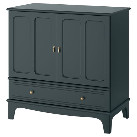 IKEA - LOMMARP, Cabinet, dark blue-green, The design makes this piece of furniture easy to place, easy to use for various needs, and easy to match with other furnishings. Adjustable shelves make it easy to customize the space according to your needs. The surface is durable and easy to keep clean. Lommarp Cabinet, Painted Drawers, Deep Shelves, Beautiful Cabinet, Mobile Tv, Ikea Family, Glass Cabinet Doors, Scandinavian Furniture, Drawer Fronts