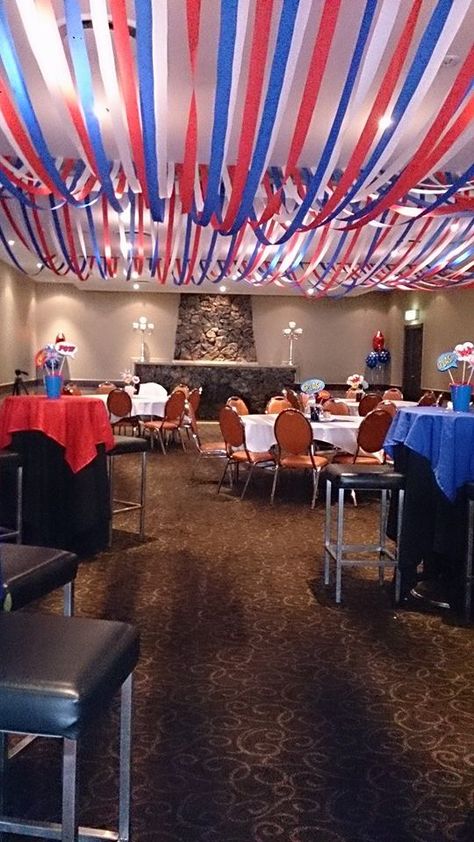 American Themed Party Decorations, Red And Blue Classroom Theme, Usa Theme Party Decorations, Red And Blue Party Decorations, America Party Theme, Red White And Blue Classroom, Patriotic Classroom Theme, American Decorations, American Party Decorations