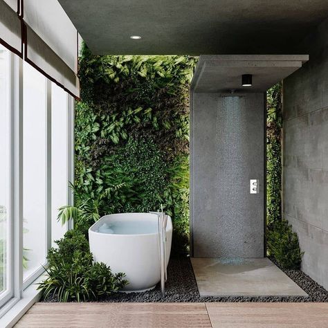 Spa Bathroom Plants Master Bath, Instagram Bathroom, Bilik Air, Stunning Bathrooms, Bathroom Goals, Outdoor Bathrooms, Toilet Design, Bathroom Design Luxury, Dream Bathrooms