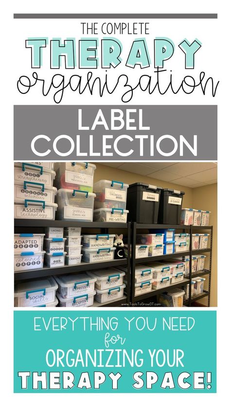 Occupational Therapy Storage Ideas, Rbt Organization, Aba Therapy Room Ideas, Therapy Organization Ideas, Occupational Therapy Room, Speech Therapy Organization, Therapy Space, Slp Organization, Binder Labels