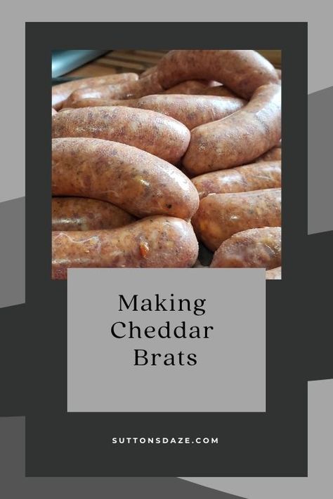 DIY Cheddar Brats Recipe | Suttons Daze Homemade Bratwurst Seasoning, Cheddar Brats Recipes, Homemade Brats, Venison Brats Recipe, Cheddar Brats, Snack Stick Recipe, Brats Recipe, Meat Curing, Brats Recipes