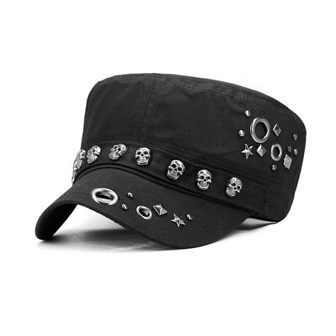 Gender:Unisex; Types:Hat; Style:Steampunk,Punk  Gothic; Material:Polyester,Alloy; Age Group:Adults',Teen; Listing Date:10/31/2023 Mode Grunge Hipster, Skull Rock, Estilo Punk Rock, Flat Top Hat, Punk Skull, Mode Punk, Army Hat, Fitted Baseball Caps, Mode Hippie