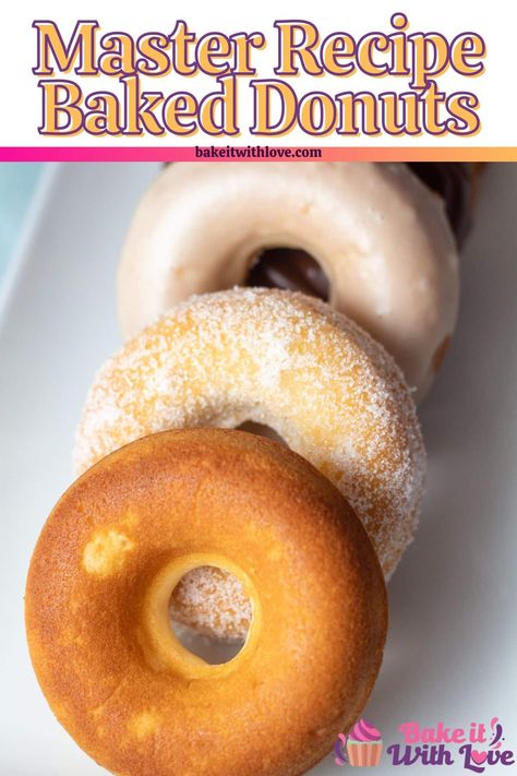 Baked donuts are an easy way to make a delicious and fun-filled breakfast for the whole family in under 30 minutes! Say so long to trips to the doughnut shop, because these classic cake doughnuts can be frosted or sprinkled with any of your favorite donut toppings. Plus, you won't feel as guilty because they are baked instead of fried! BakeItWithLove.com #bakeitwithlove #baked #cake #donuts #doughnuts #oldfashioned Basic Donut Recipe Baked, Best Cake Donuts Recipe, Making Donuts With Cake Batter, Donut Tin Recipes, Best Baked Donuts With Donut Pan, Bake Donuts Recipe Easy, Plain Baked Donut Recipe, Baked Raised Donut Recipes, Doughnut Mold Recipes