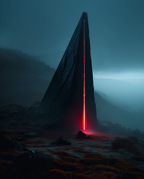 An Unknown Dark Monolith Dark Fantasy Sci Fi, Futuristic Dark Aesthetic, Dark Sci Fi Aesthetic, Dark World Aesthetic, Dark Futuristic Aesthetic, Scifi Temple, Mars Architecture, Sci Fi World, Scifi Architecture