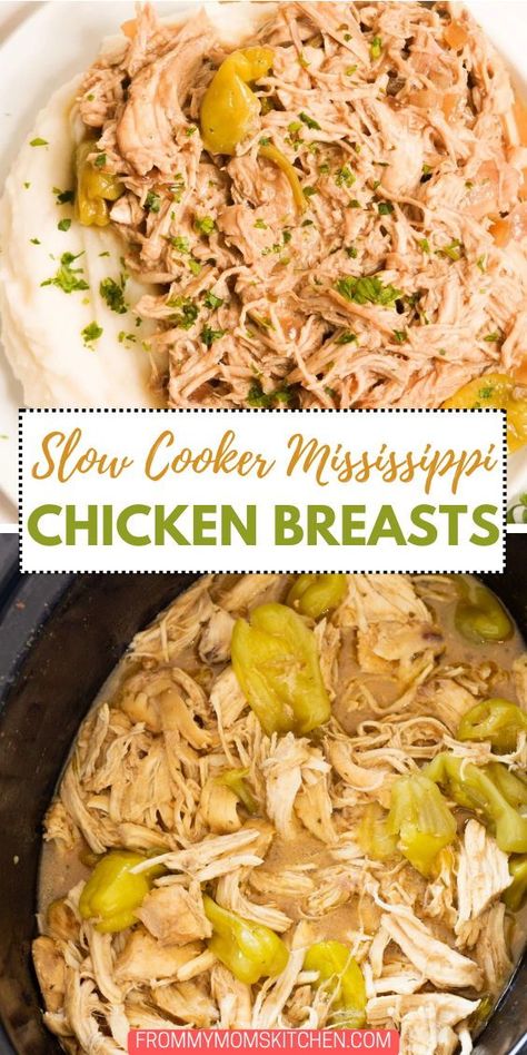 This Slow Cooker Mississippi Chicken Breasts recipe is perfect for families.  Simple prep, minimal effort, delicious results in your slow cooker! Slow Cooker Pioneer Woman, Slow Cooker Mississippi Chicken, Missippi Chicken Crock Pot, Chicken Breast Slow Cooker Recipes, Mississippi Chicken Slow Cooker, Crockpot Mississippi Chicken, Slow Cooker Chicken Breast, Chicken Breast Recipes Slow Cooker, Chicken Breast Slow Cooker