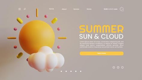 Summer landing page template with sun an... | Premium Psd #Freepik #psd #summer #sun #3d #landing-page 3d Landing Page, 3d Sun, Summer Accessories Beach, Season Calendar, Cloud Theme, Planet Signs, Sun And Clouds, Landing Page Template, Summer Theme