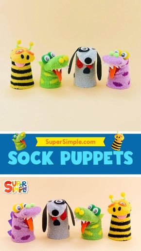 Animal Sock Puppets, Sock Puppets Diy Easy, Easy Sock Puppets, Diy Sock Puppets, Homemade Puppets, Paper Craft Ideas For Kids, Sock Puppet, Puppets For Kids, Puppets Diy