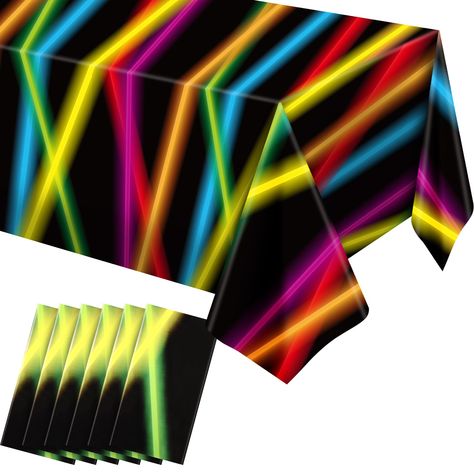 PRICES MAY VARY. 100% Plastic Suitable Size: these glow party tablecloths measure approximately 54 x 108 inches/ 137 x 274 cm, can be applied with both square and rectangular party tables to create a cool and memorable ambience and leave a lasting impression on your guests Safe and Reliable: glow party table covers are made of plastic, durable and lightweight, they are easy to clean and hand washable, scratch resistant and waterproof material can effectively prevent your table from getting dirty Bright Party Decorations, Glow Party Activities, Glow In The Dark Party Decorations, Blacklight Party Decorations, Neon Party Food, Birthday Art Party, Neon Table, Art Party Supplies, Glow Party Decorations