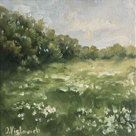 Small Vintage Paintings, Peaceful Landscape Painting, Vintage Oil Paintings Landscapes, Art Landscapes Painting, Green Art Aesthetic Painting, Sage Green Landscape, Green Aesthetic Painting, Neutral Posters, Valentina Core