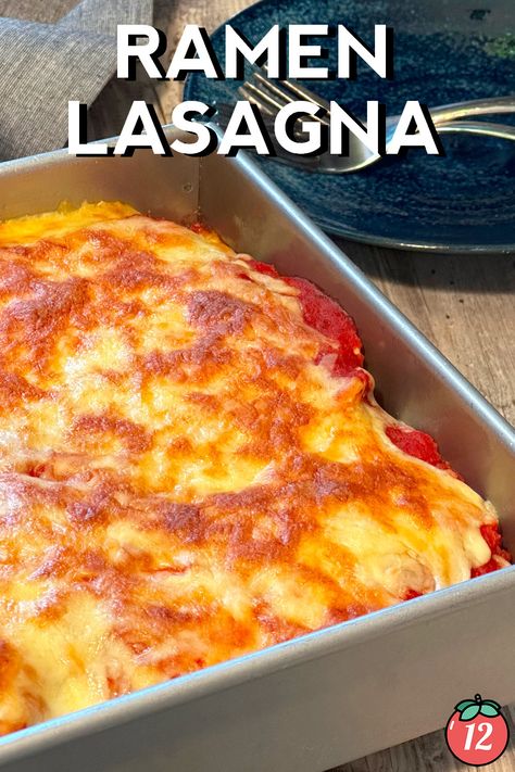 Ramen Lasagna | 12 Tomatoes Ramen Lasagna Recipe Easy, Ramen Noodle Casserole Recipes, Ramen Lasagna Recipe, Lasagna Casserole Recipes, Ramen Noodle Lasagna, Ramen Casserole, Ramen Lasagna, Spaghetti Bake, Noodle Casserole Recipes