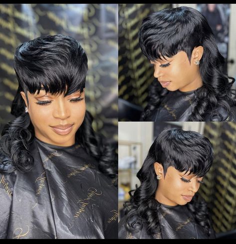 Mullet Black Women Curly, Mullet Hairstyles For Black Women, Quick Weave Mohawk Hairstyles, Mullet On Black Women, Mullet Hairstyle Black Women, Black Women Mullet Hairstyles, Mullet Black Women, Short Quick Weave, Mullet Hairstyles